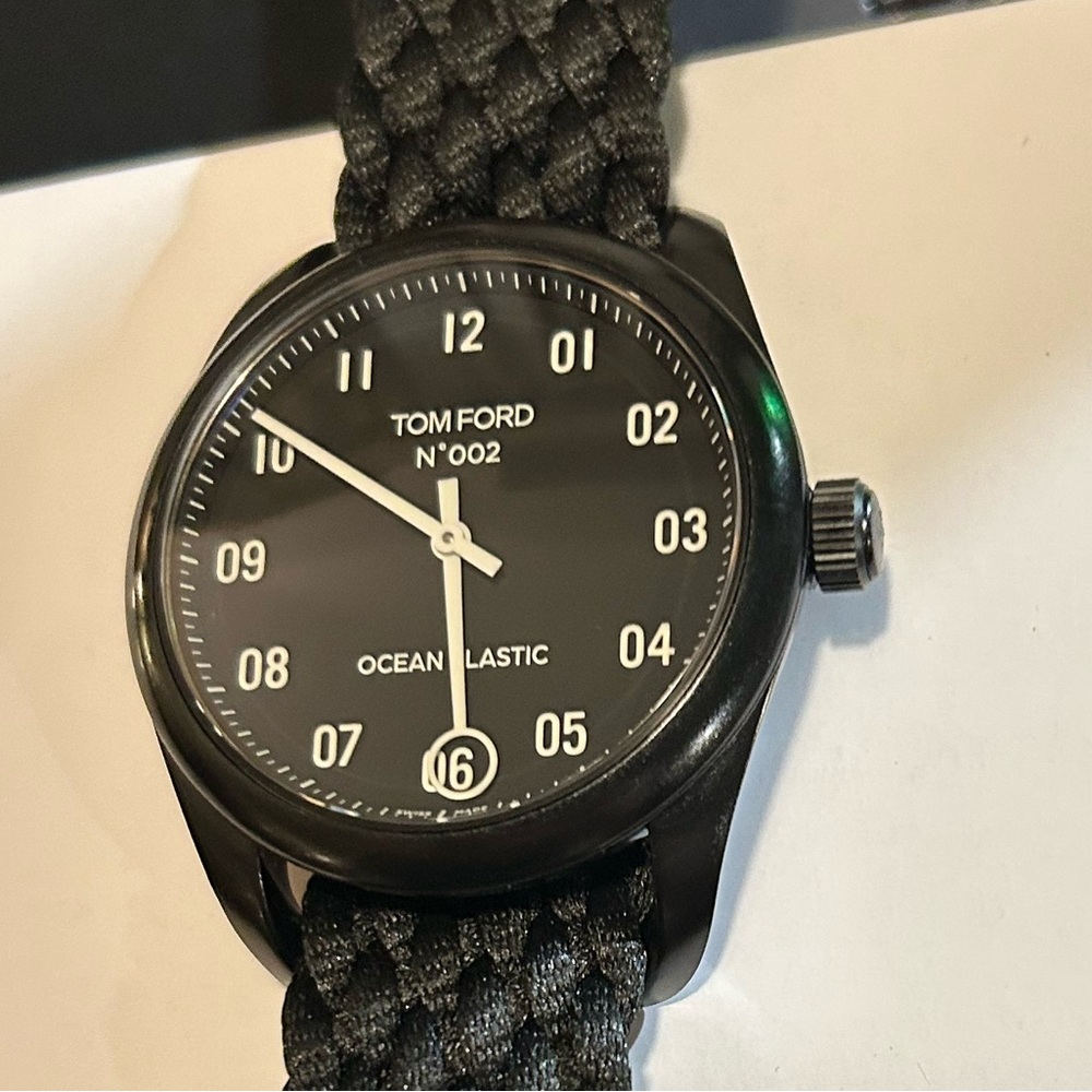 Tom Ford Ocean Pladtics Watch With 40mm Black Face & Black Fabric Band